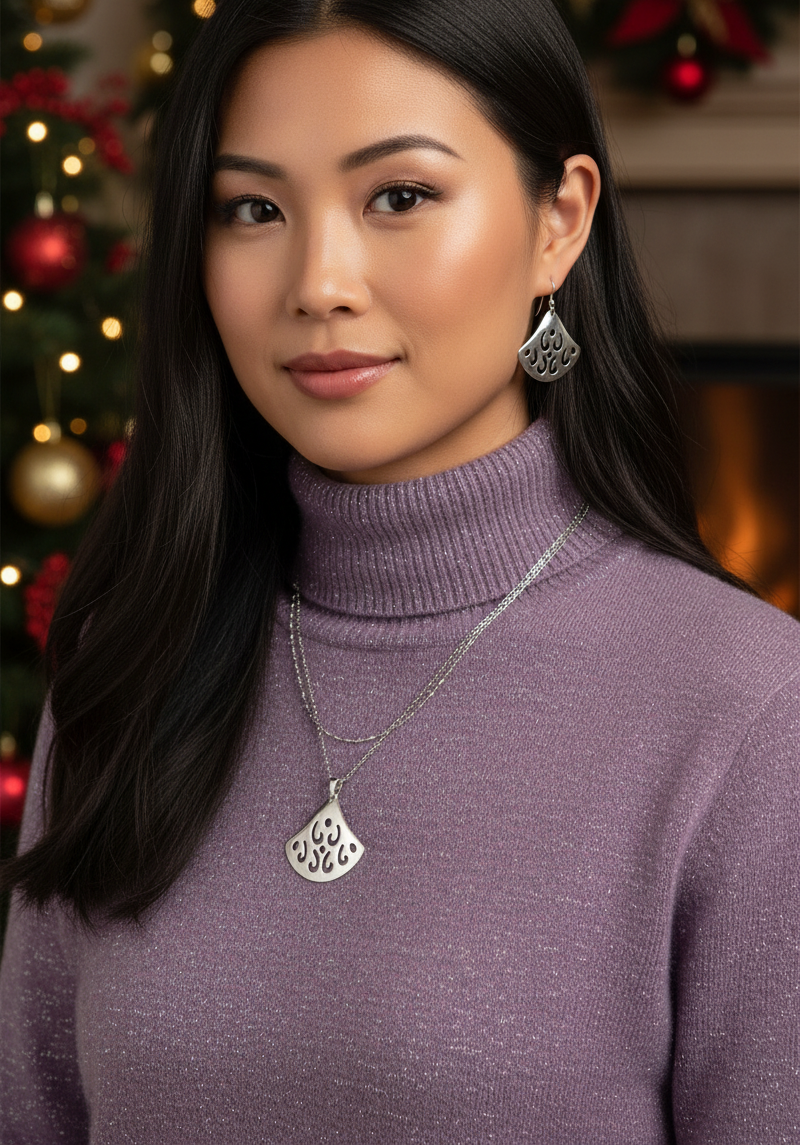 Stunning Silver Pendant, Rhinestones, and Silver Stainless Steel Chain Necklace Set, One-of-a-Kind, Created by Artistry Jewelry