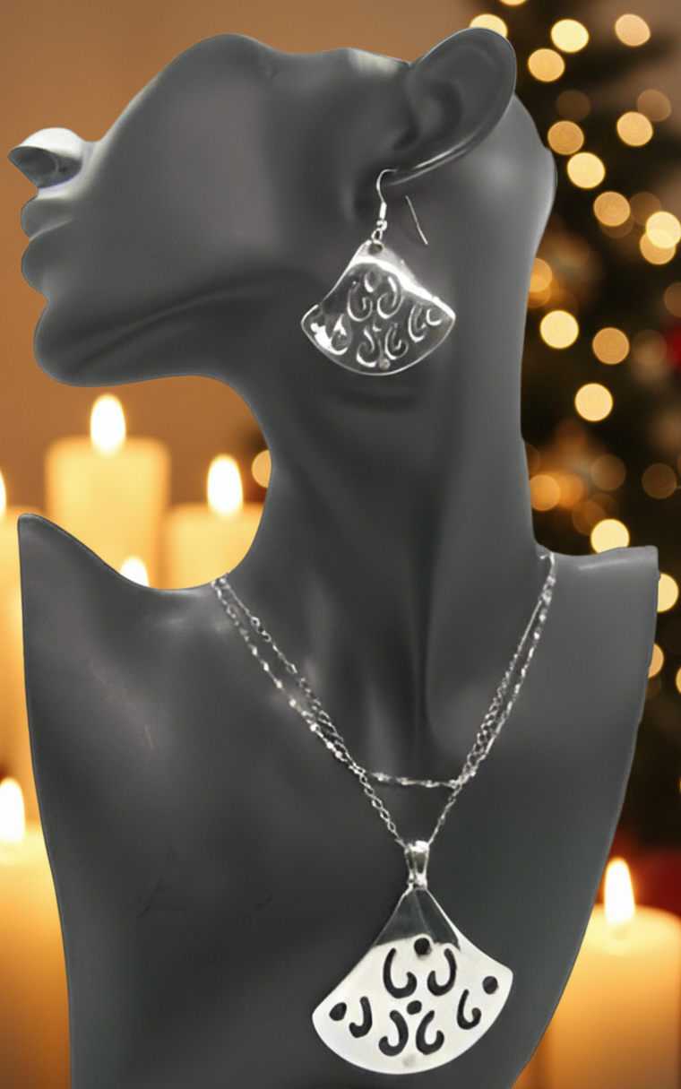Stunning Silver Pendant, Rhinestones, and Silver Stainless Steel Chain Necklace Set, One-of-a-Kind, Created by Artistry Jewelry