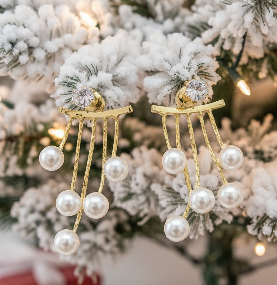 Lovely Crystal and Pearl Hanging Ear Jackets