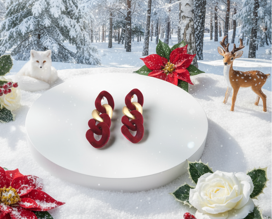 Lovely Velvet and Gold Chain Earrings