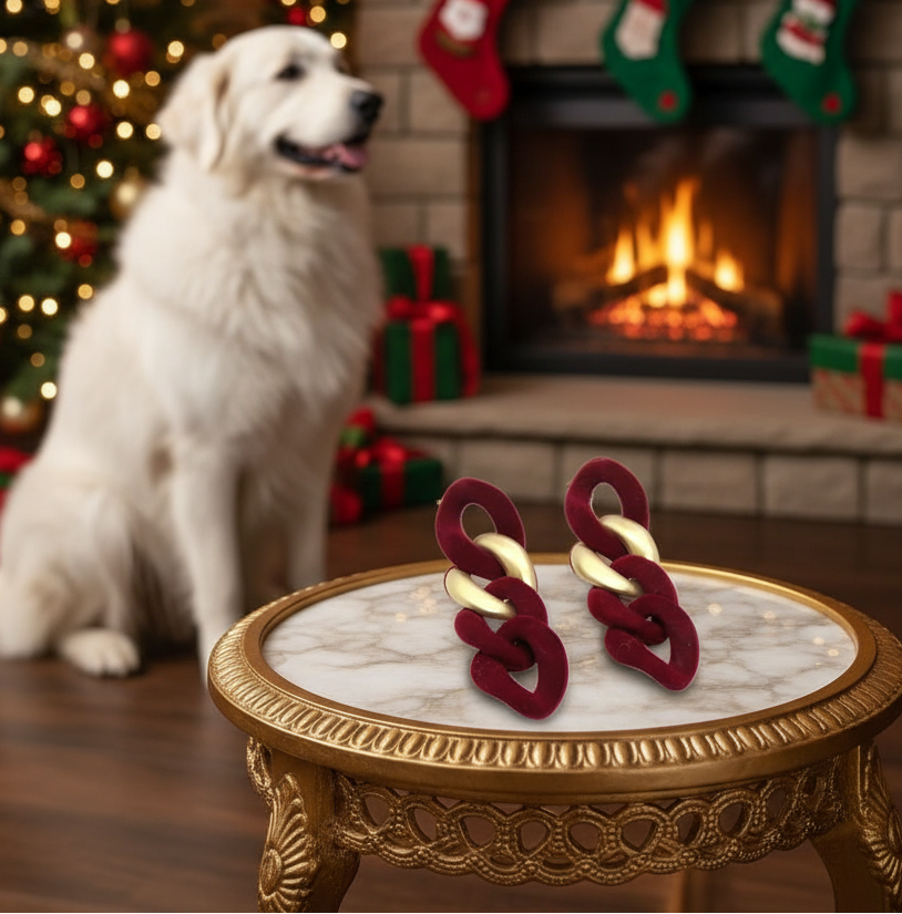 Lovely Velvet and Gold Chain Earrings