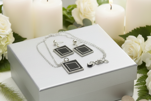 Exciting Silver and Black, Geo, Stainless Steel Chain Necklace Set- by Artistry Jewelry