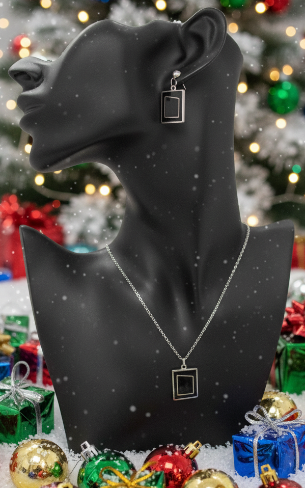 Exciting Silver and Black, Geo, Stainless Steel Chain Necklace Set- by Artistry Jewelry