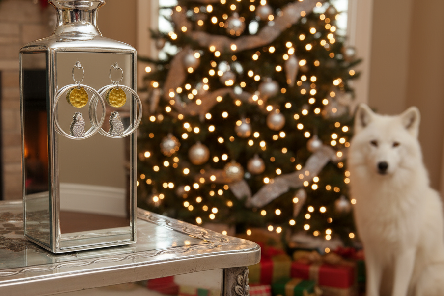 Retro Moon and Wolf Hoop Earrings