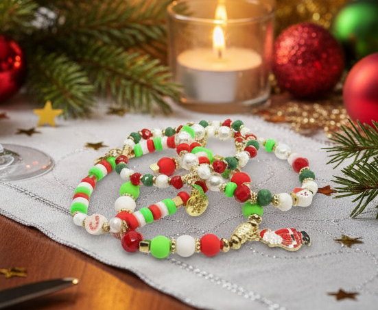 Joyful Red, Gold and Green Charmed Christmas Bracelet