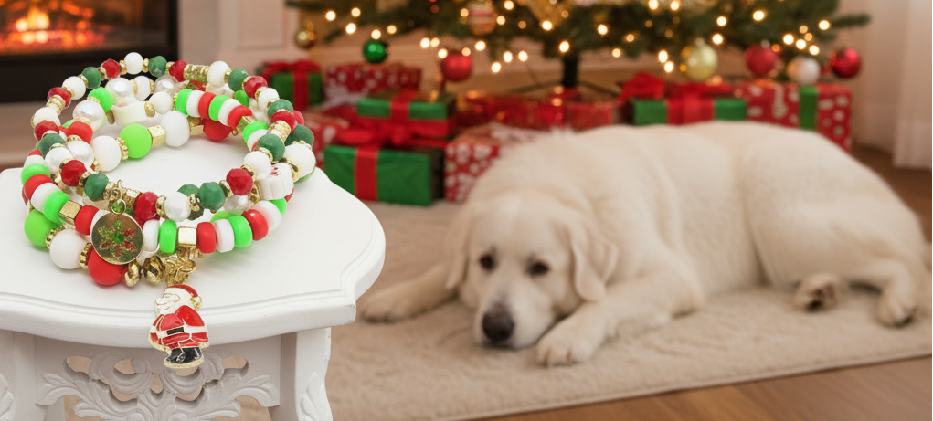 Joyful Red, Gold and Green Charmed Christmas Bracelet