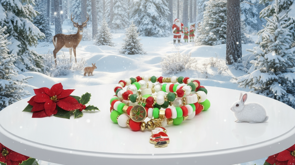 Joyful Red, Gold and Green Charmed Christmas Bracelet