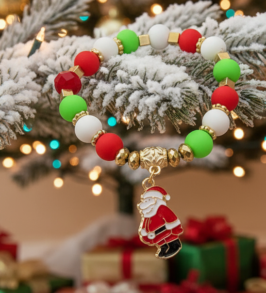 Joyful Red, Gold and Green Charmed Christmas Bracelet