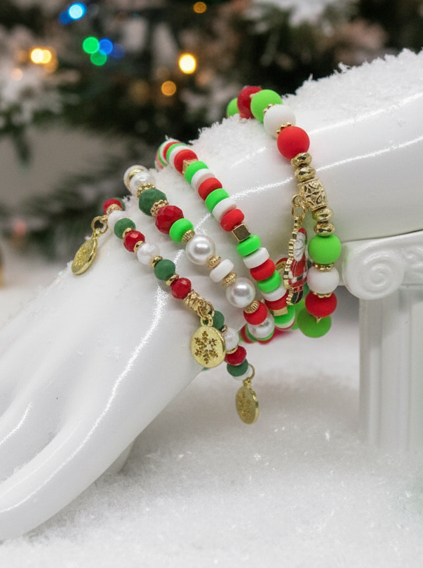 Joyful Red, Gold and Green Charmed Christmas Bracelet
