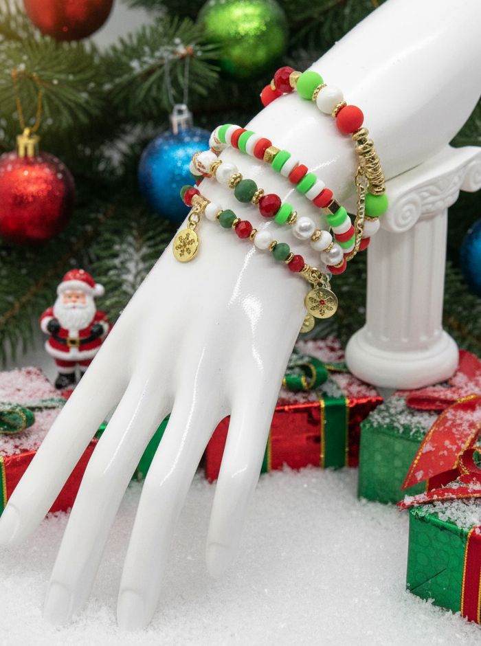 Joyful Red, Gold and Green Charmed Christmas Bracelet