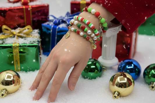 Joyful Red, Gold and Green Charmed Christmas Bracelet