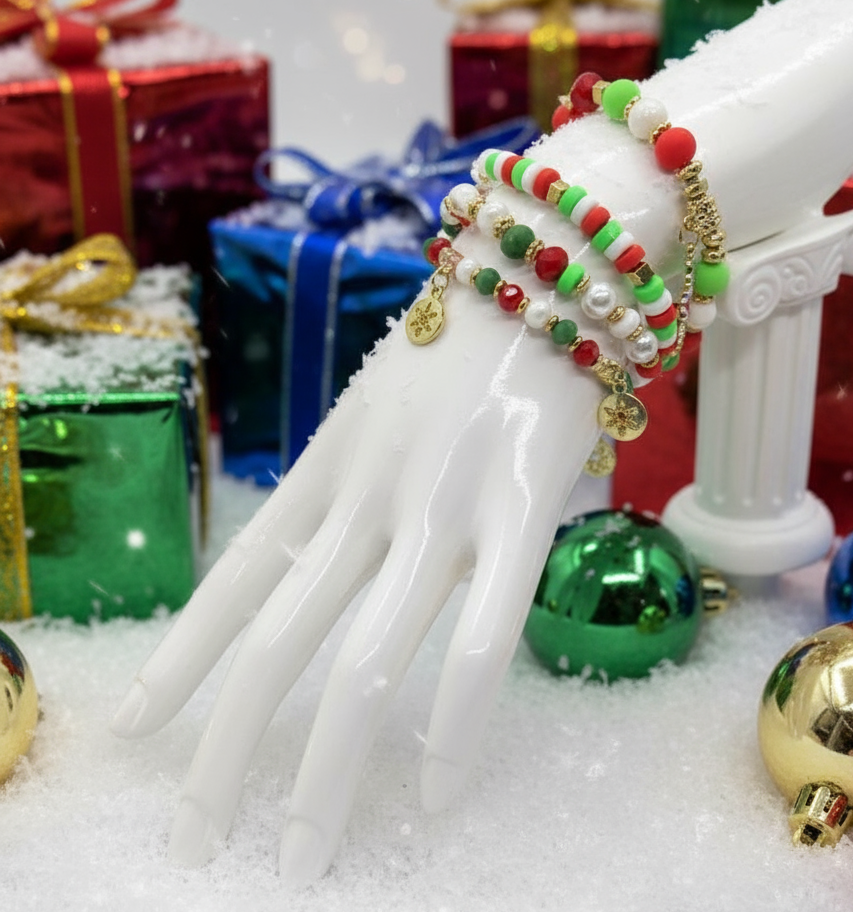 Joyful Red, Gold and Green Charmed Christmas Bracelet