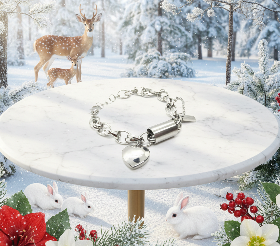 Exciting Silver Heart and Chain Bracelet