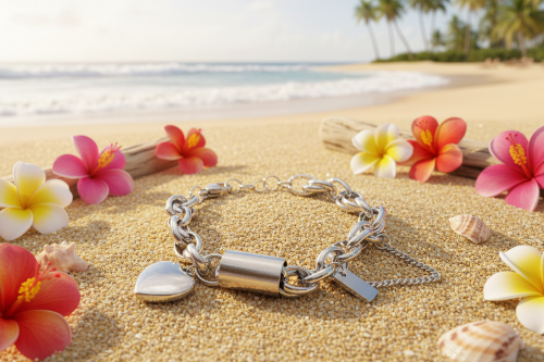 Exciting Silver Heart and Chain Bracelet
