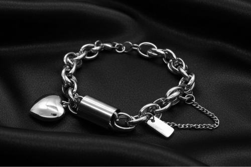 Exciting Silver Heart and Chain Bracelet