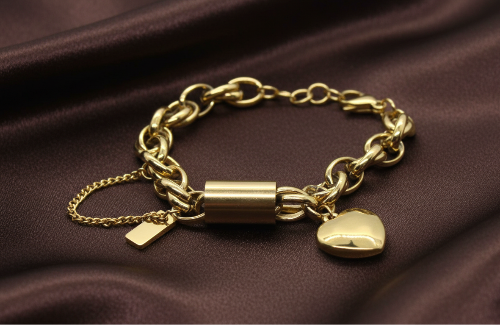 Exciting Puffy Gold Heart Charm Chain Bracelet