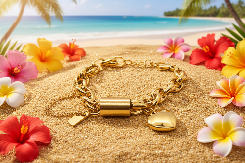 Exciting Puffy Gold Heart Charm Chain Bracelet