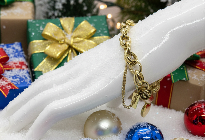 Exciting Puffy Gold Heart Charm Chain Bracelet