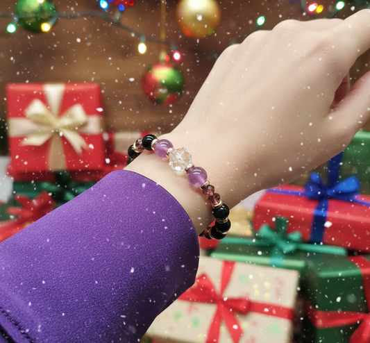 Amethyst and Black Garnet Yoga Bracelet