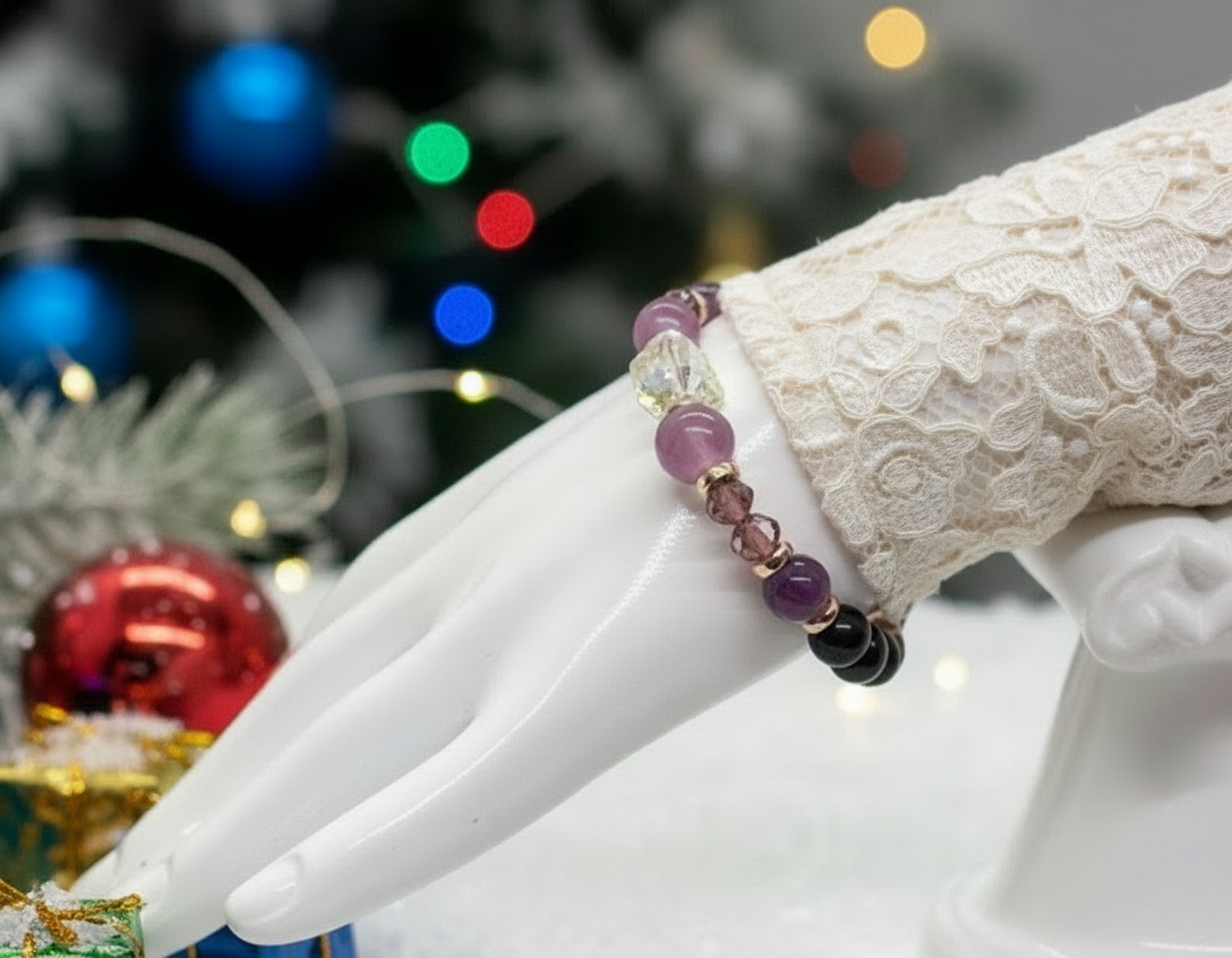 Amethyst and Black Garnet Yoga Bracelet