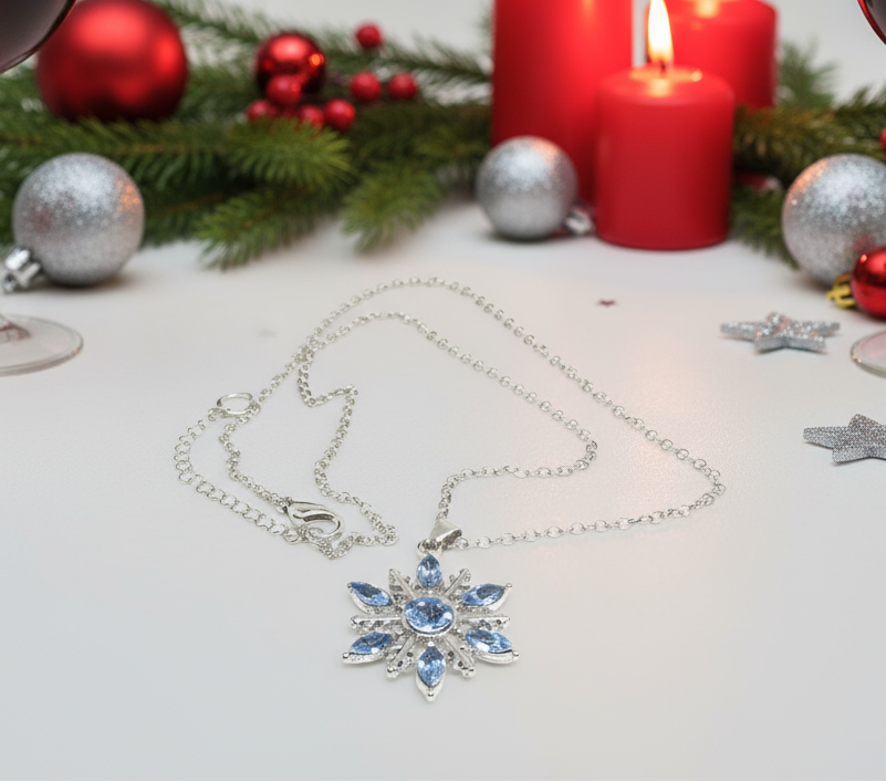 Lovely Blue Winter Snowflake Necklace