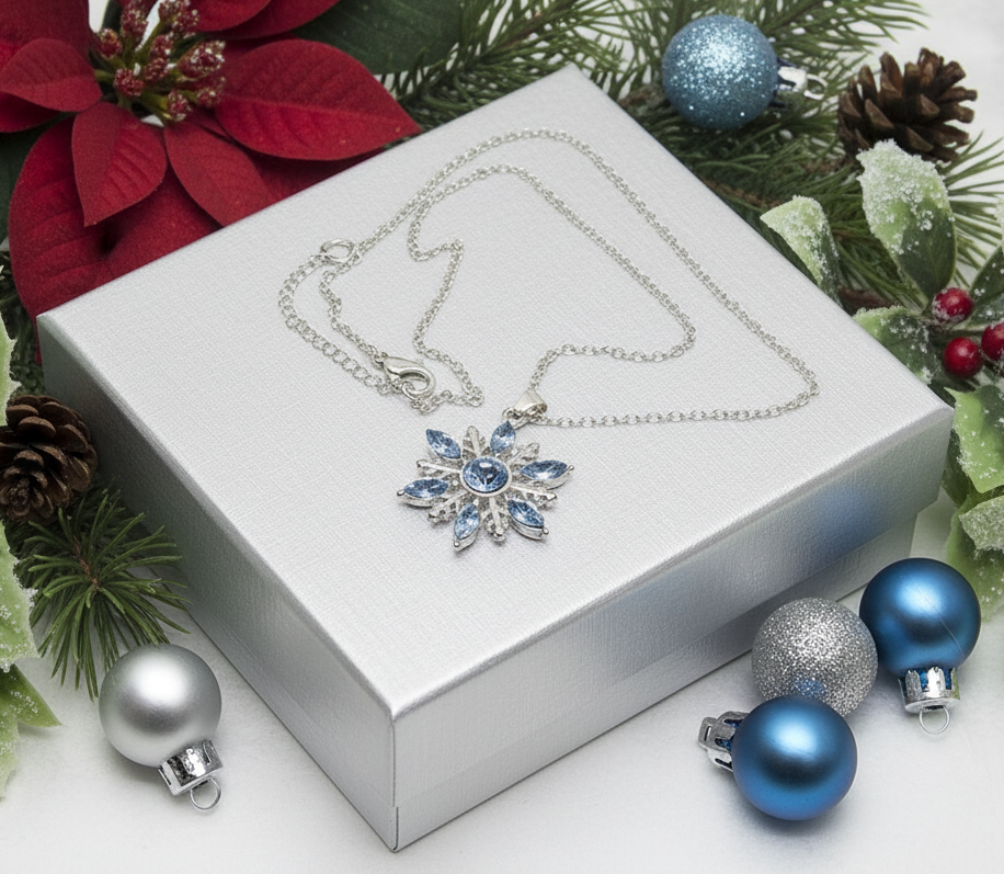 Lovely Blue Winter Snowflake Necklace