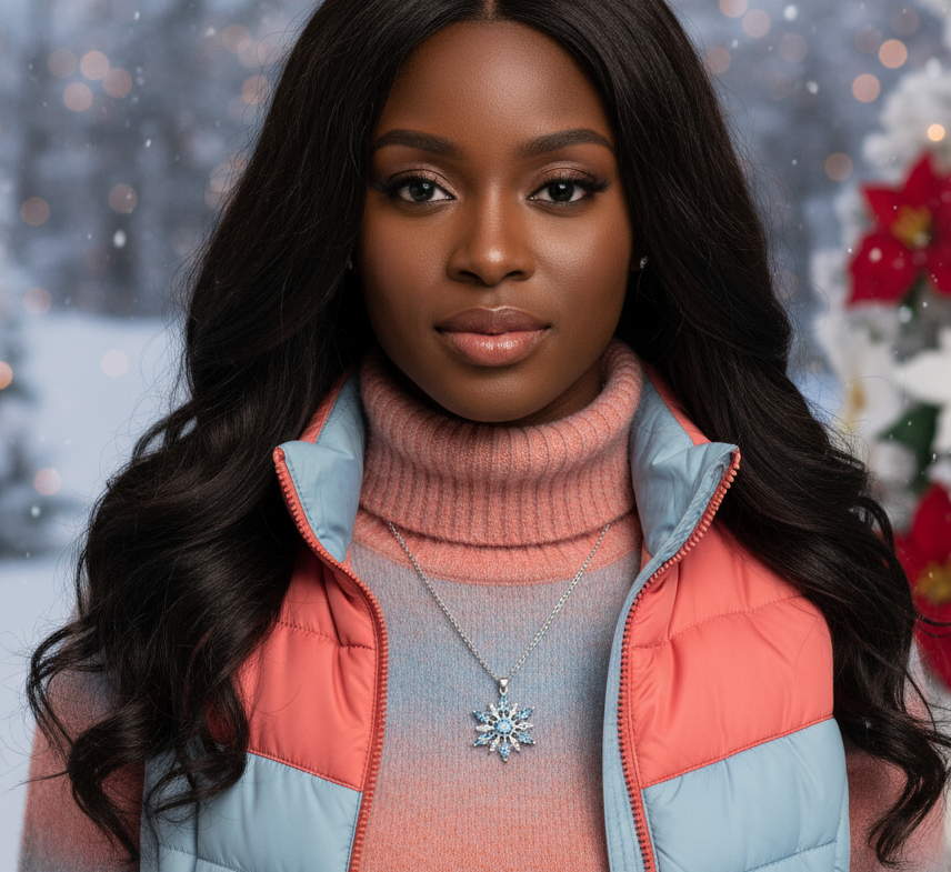 Lovely Blue Winter Snowflake Necklace