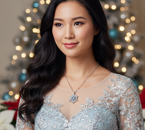 Lovely Blue Winter Snowflake Necklace