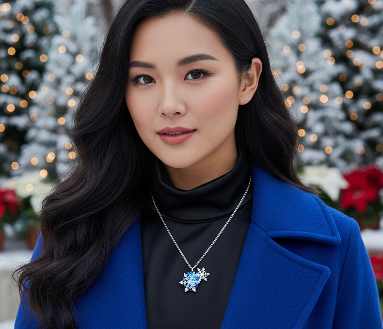 Beautiful Blue Heart and Snowflake Necklace