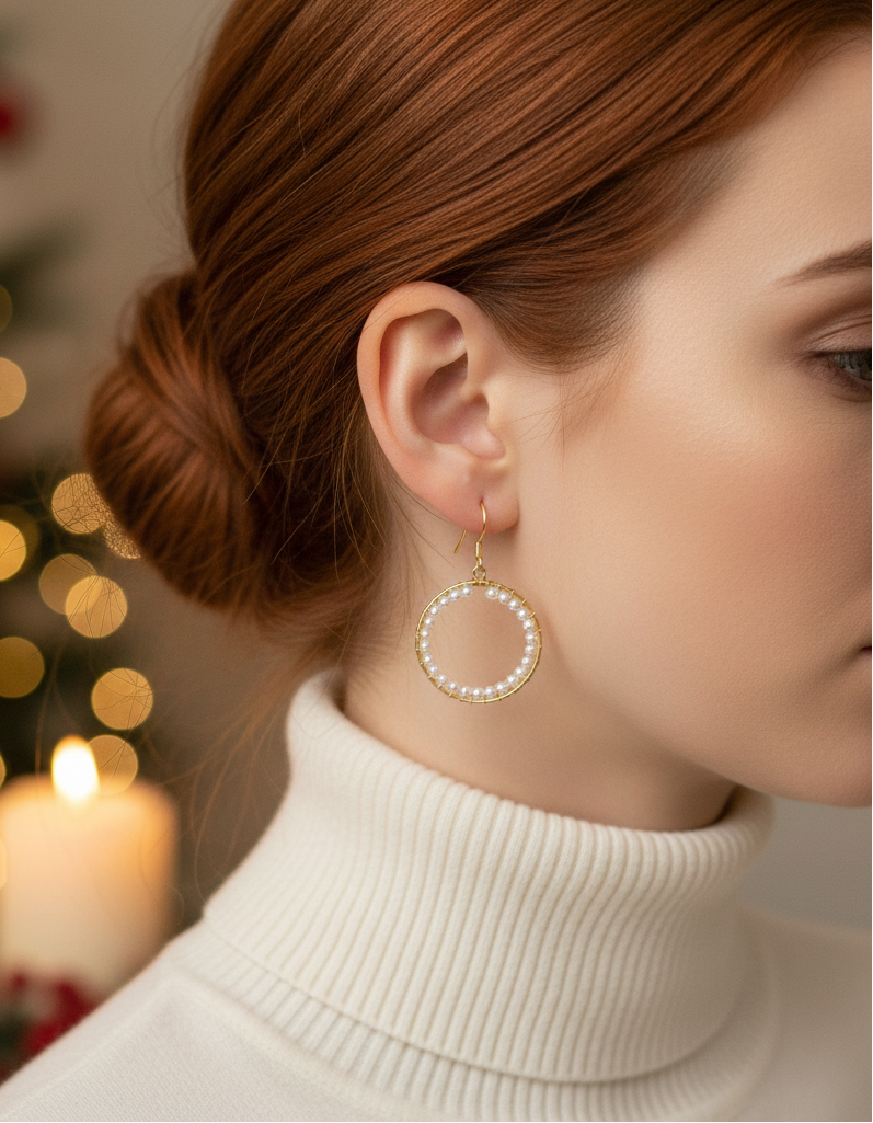 Lovely Gold and White Pearl Hoop Earrings-by Artistry Jewelry