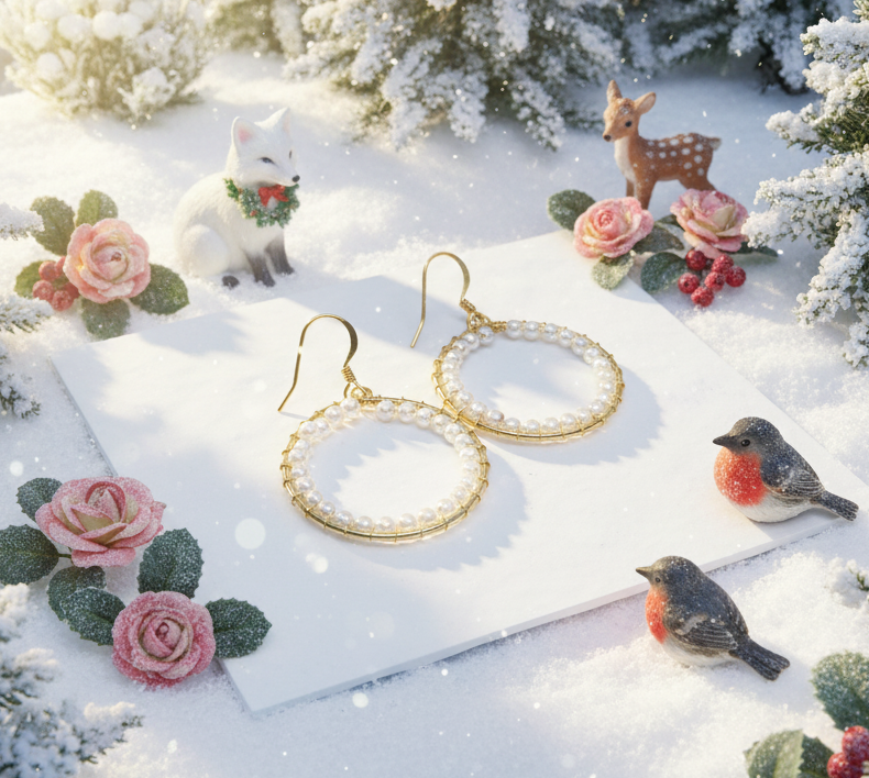 Lovely Gold and White Pearl Hoop Earrings-by Artistry Jewelry