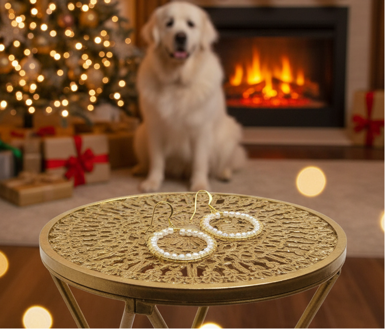 Lovely Gold and White Pearl Hoop Earrings-by Artistry Jewelry