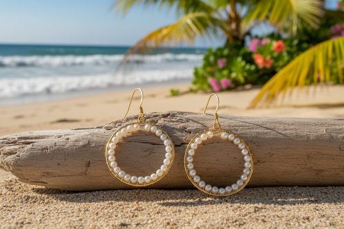 Lovely Gold and White Pearl Hoop Earrings-by Artistry Jewelry