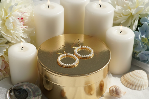 Lovely Gold and White Pearl Hoop Earrings-by Artistry Jewelry