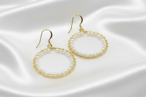 Lovely Gold and White Pearl Hoop Earrings-by Artistry Jewelry