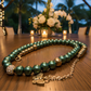 Stunning Cubic Zirconia, Czech Green Satin Beads, and Gold Hematite, Beaded Necklace, One-of-a-Kind, Crafted by Artistry Jewelry