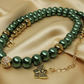 Stunning Cubic Zirconia, Czech Green Satin Beads, and Gold Hematite, Beaded Necklace, One-of-a-Kind, Crafted by Artistry Jewelry