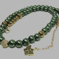 Stunning Cubic Zirconia, Czech Green Satin Beads, and Gold Hematite, Beaded Necklace, One-of-a-Kind, Crafted by Artistry Jewelry