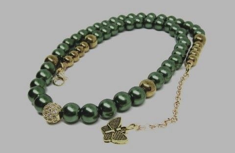 Stunning Cubic Zirconia, Czech Green Satin Beads, and Gold Hematite, Beaded Necklace, One-of-a-Kind, Crafted by Artistry Jewelry