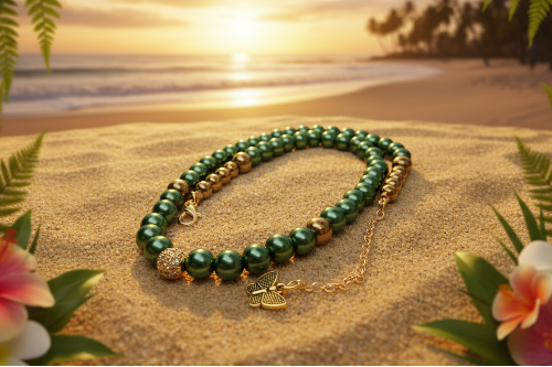 Stunning Cubic Zirconia, Czech Green Satin Beads, and Gold Hematite, Beaded Necklace, One-of-a-Kind, Crafted by Artistry Jewelry