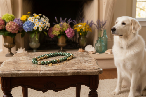 Stunning Cubic Zirconia, Czech Green Satin Beads, and Gold Hematite, Beaded Necklace, One-of-a-Kind, Crafted by Artistry Jewelry
