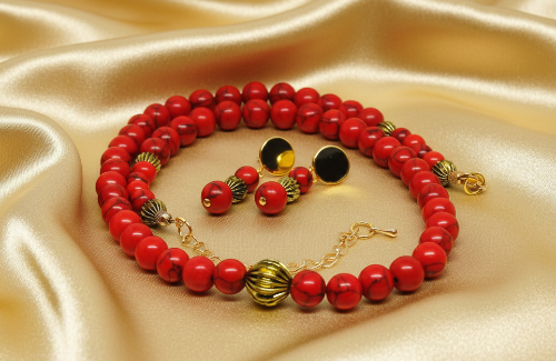 Beautiful Natural Red and Black Vein Turquoise, One-of-a-Kind, Semi-precious,  Necklace Set- handcrafted by Artistry Jewelry