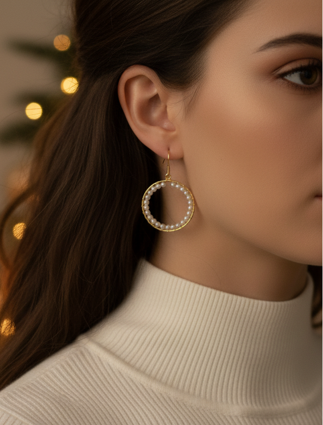 Lovely Gold and White Pearl Hoop Earrings-by Artistry Jewelry