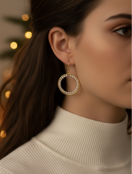 Lovely Gold and White Pearl Hoop Earrings-by Artistry Jewelry