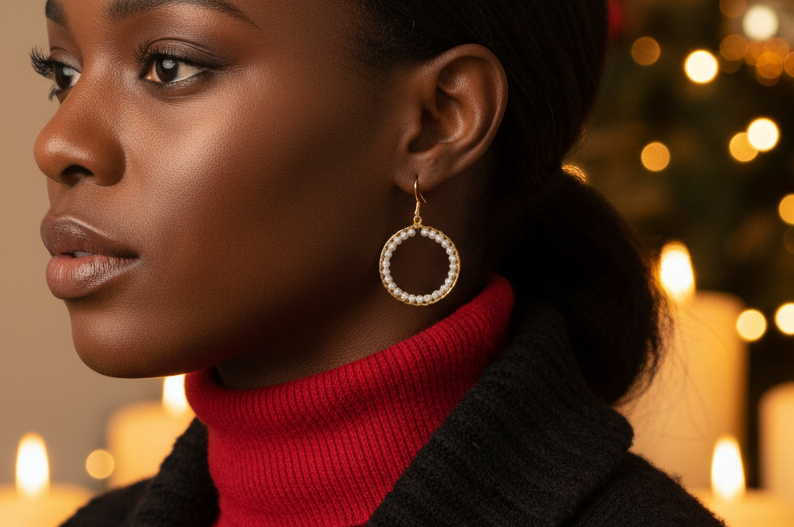 Lovely Gold and White Pearl Hoop Earrings-by Artistry Jewelry