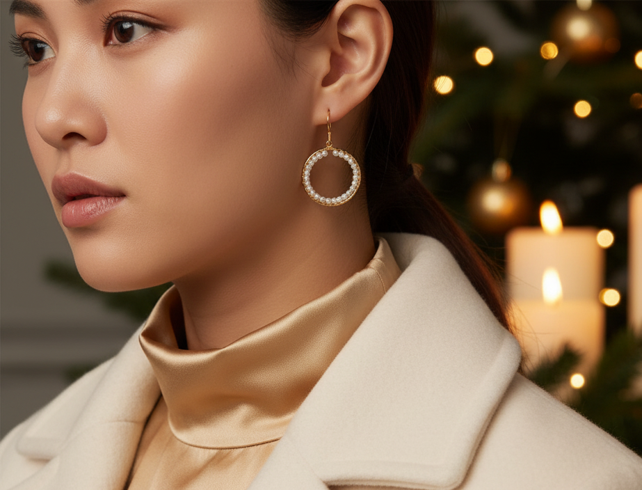 Lovely Gold and White Pearl Hoop Earrings-by Artistry Jewelry