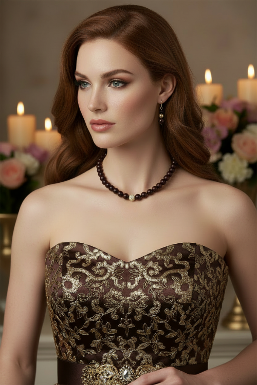 Beautiful One-of-a-Kind, Mocha Crystals and Pearl Necklace Set with CZ ball-handcrafted by Artistry Jewelry