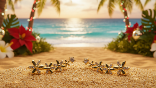 Alluring Cubic Zirconia, Gold Flower Earrings