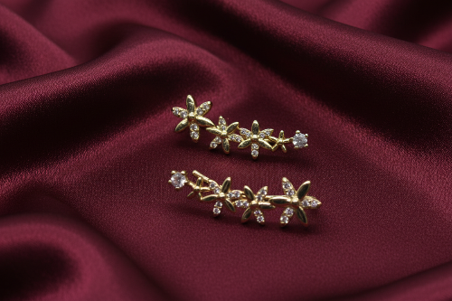 Alluring Cubic Zirconia, Gold Flower Earrings