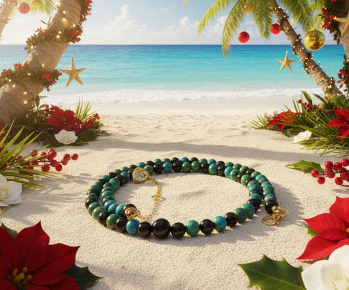 Stunning Black Onyx and Chrysocolla beads Necklace